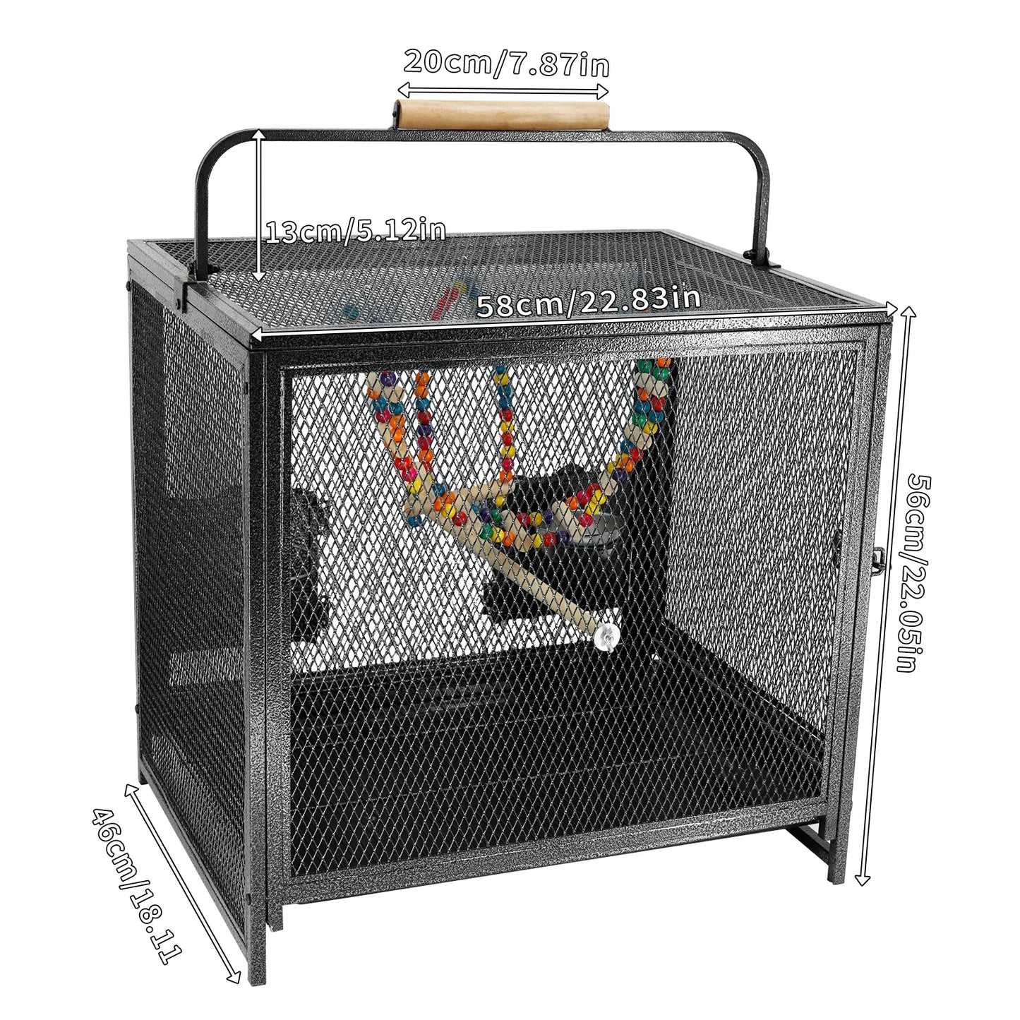 Travel Carrier Cage with Handle Wooden Perch