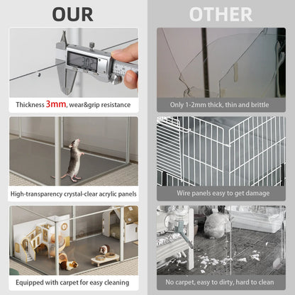 124cm Clear Acrylic Indoor 6 Panels Pet Enclosure w/ Waterproof Floor Pad