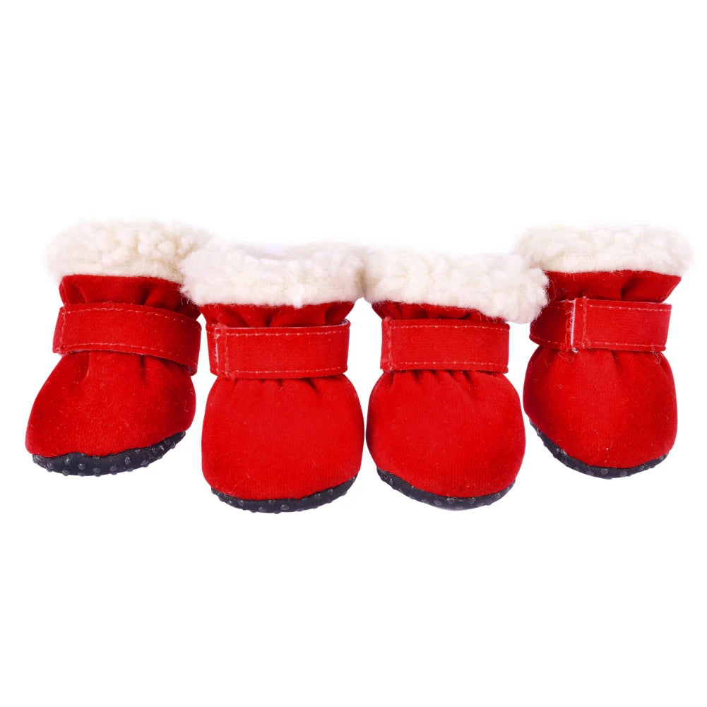 4Pcs Plush Snow Boots for Small Medium Dog Cats