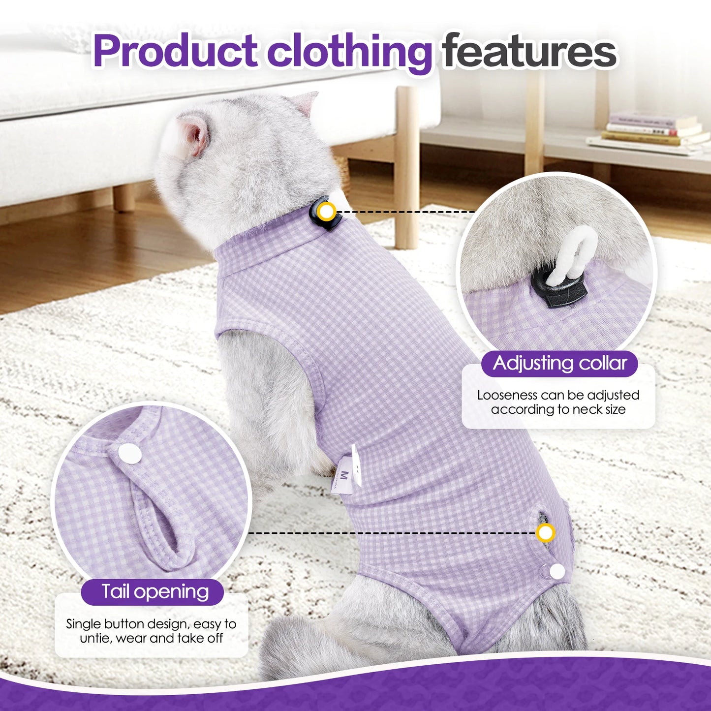 Cat Recovery Suit Onesie for Cats