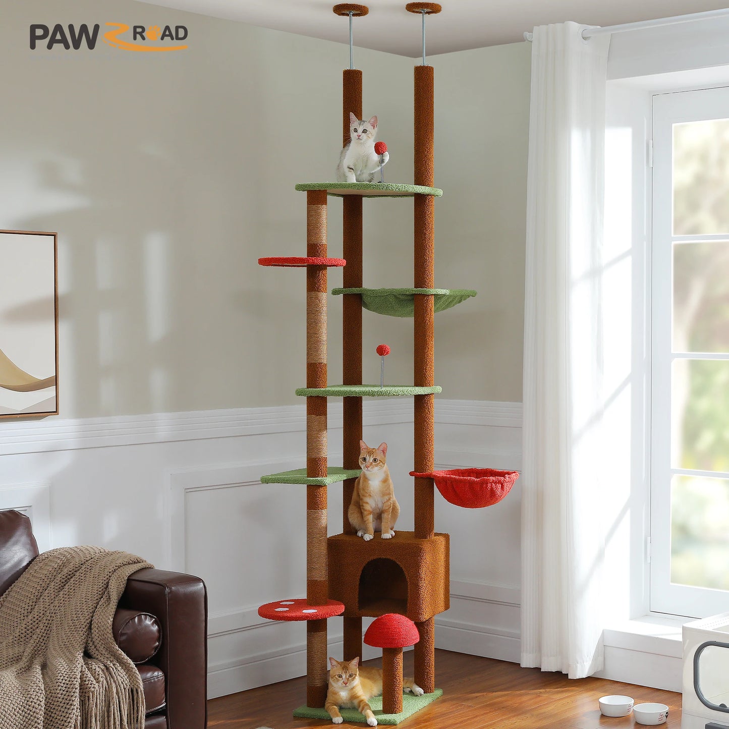 Cat Tree Floor to Ceiling Adjustable Height with Cat Condo