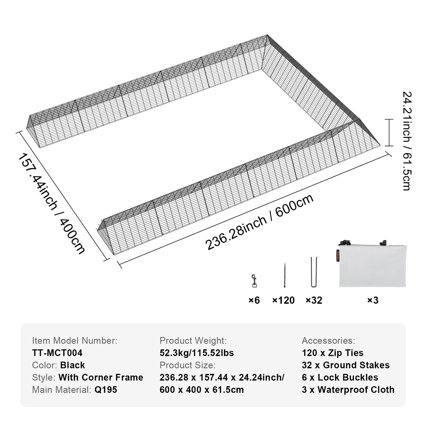 Chicken Tunnels 157.5 x 39.4 x 24.2  for Yard Portable