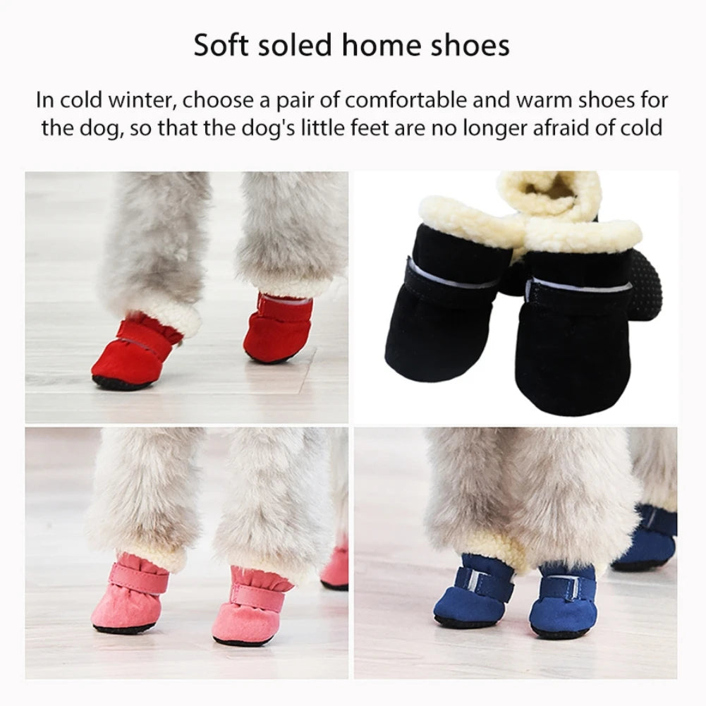 4Pcs Plush Snow Boots for Small Medium Dog Cats