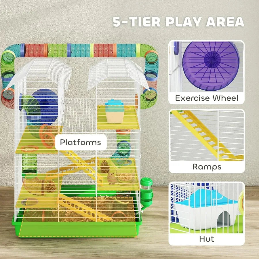 18.5" 5 Tier with Tubes and Tunnels with Water Bottle Food Dish Exercise Wheel