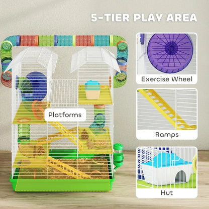 18.5" 5 Tier with Tubes and Tunnels with Water Bottle Food Dish Exercise Wheel