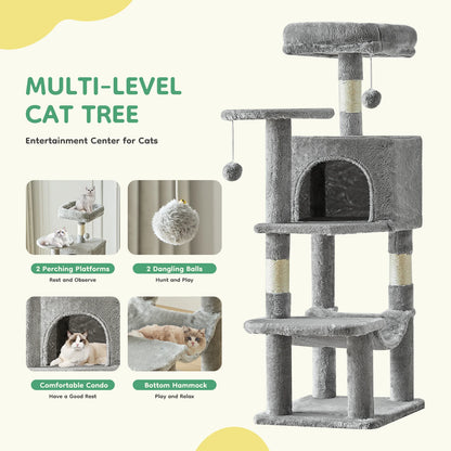 44In Tall Multi-Cat Climbing Tower Natural Sisal Scratching Posts