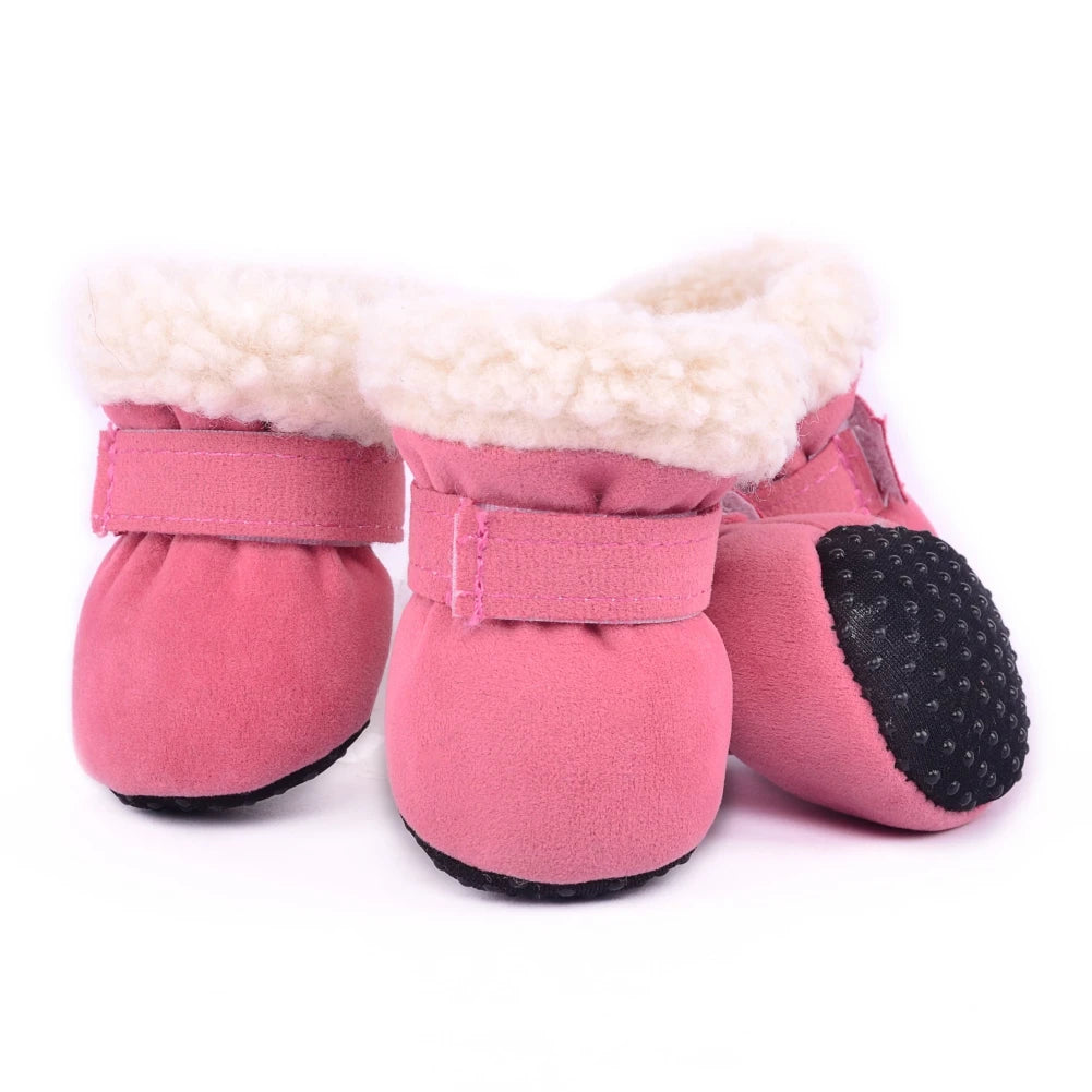 4Pcs Plush Snow Boots for Small Medium Dog Cats