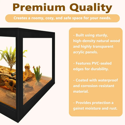 Reptile Tank with Mesh Roof and Sliding Door(Black, 27 Gallon)