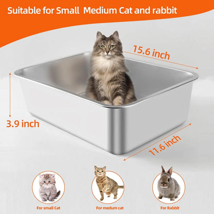 Stainless Steel Cat Litter Box (15.6x11.6x3.9 in)