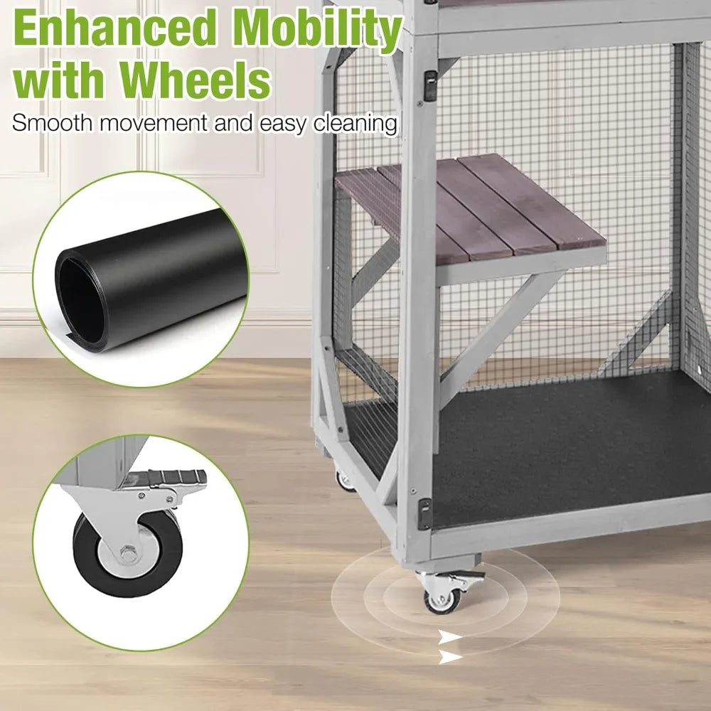 Catio Outdoor  Enclosure Mobile House  On Wheels