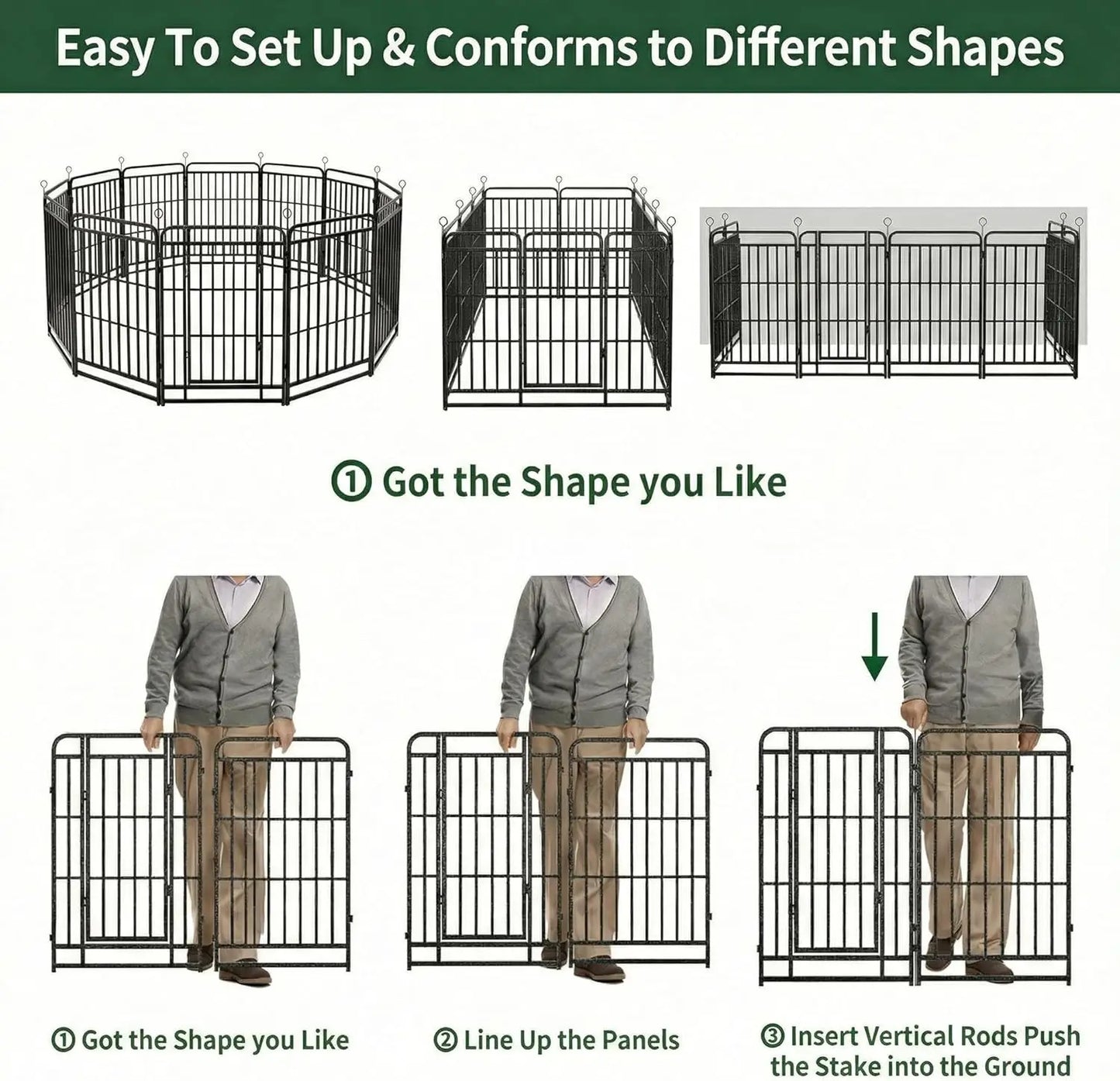 16 Panels 40'' Rustproof Metal Dog Fence