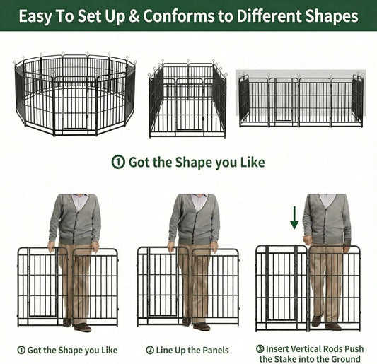 16 Panels 40'' Rustproof Metal Dog Fence