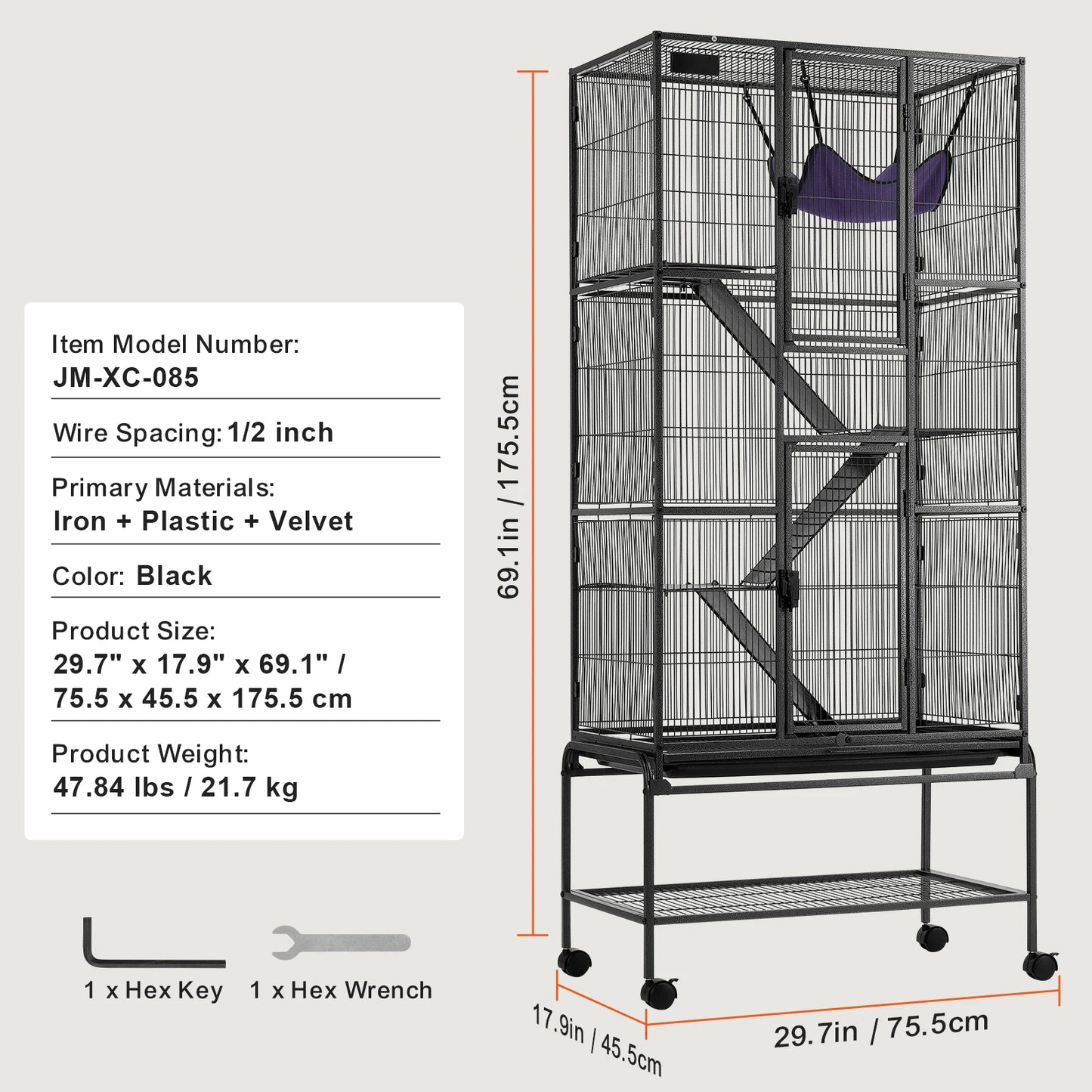 64.6" Rolling Metal  Cage Large 4-Tier