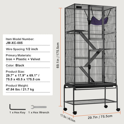 64.6" Rolling Metal  Cage Large 4-Tier