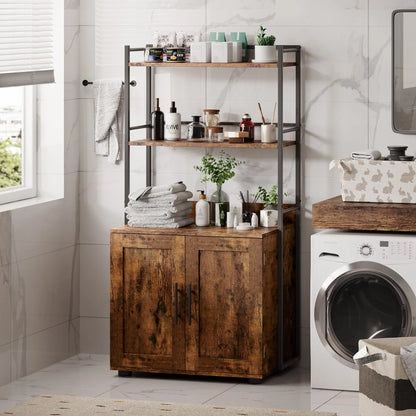 Litter Box Enclosure with 2-Tier Storage Shelves and Doors