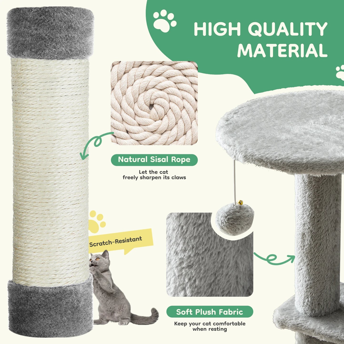 44In Tall Multi-Cat Climbing Tower Natural Sisal Scratching Posts