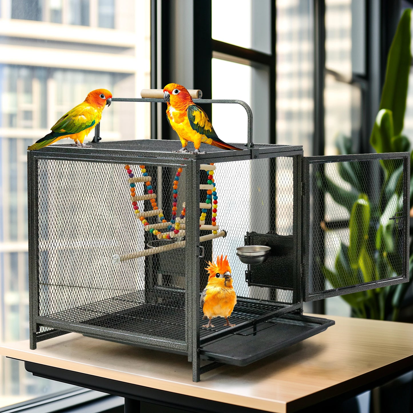 Travel Carrier Cage with Handle Wooden Perch