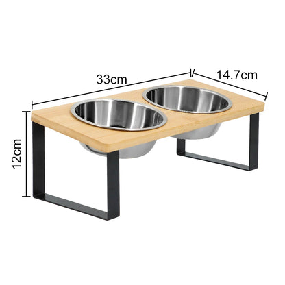 Elevated Bowls 15° Tilted Raised with Wooden Stand