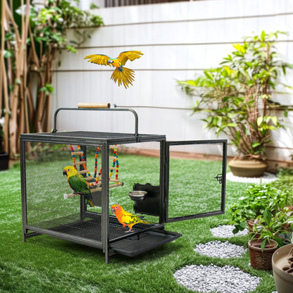 Travel Carrier Cage with Handle Wooden Perch