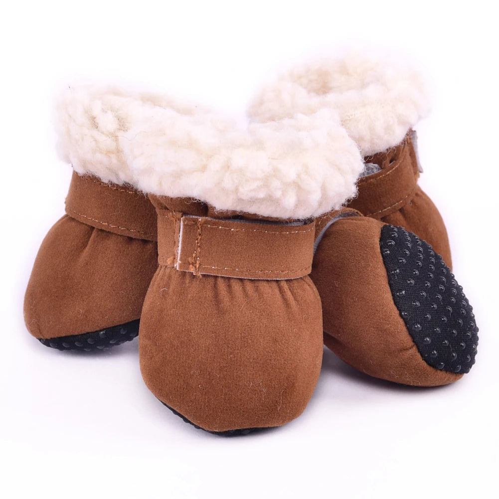 4Pcs Plush Snow Boots for Small Medium Dog Cats