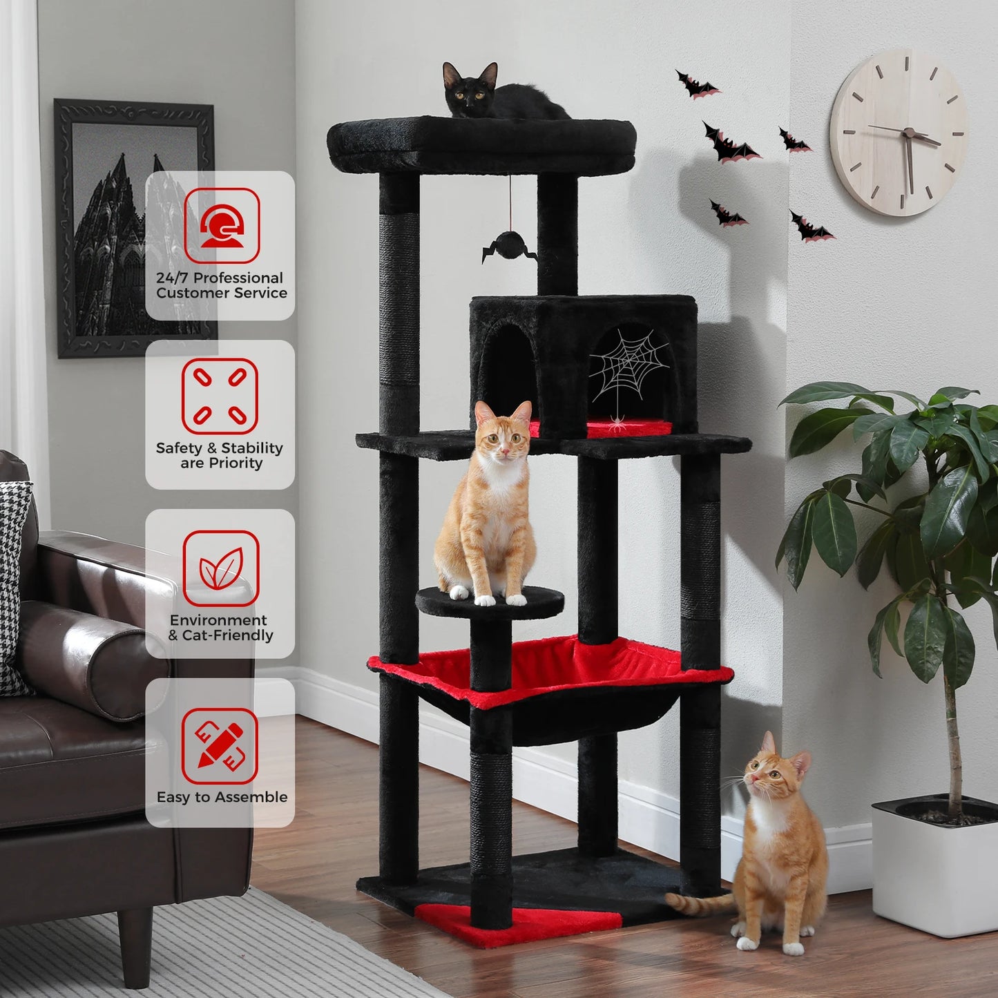 Gothic Cat Tree Tower with Super Large Hammock