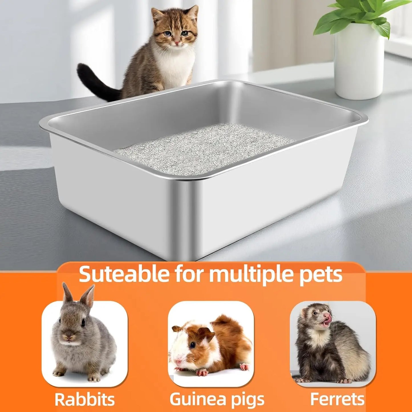Stainless Steel Cat Litter Box (15.6x11.6x3.9 in)