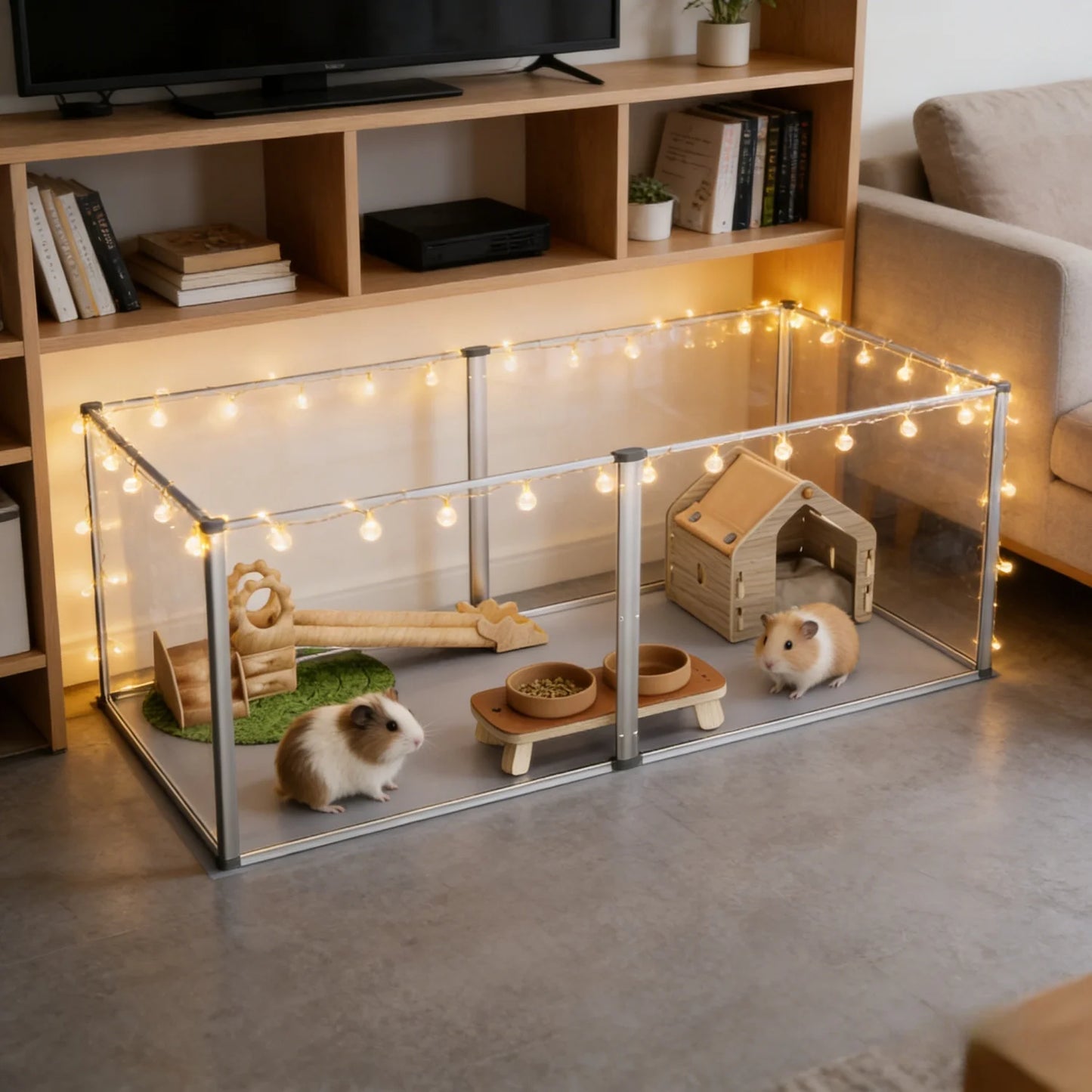 124cm Clear Acrylic Indoor 6 Panels Pet Enclosure w/ Waterproof Floor Pad