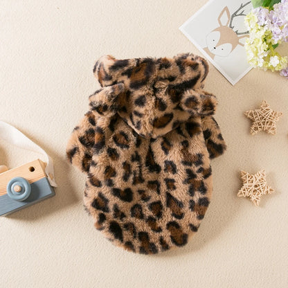 Winter Warm Fleece Hoodie Leopard Jacket