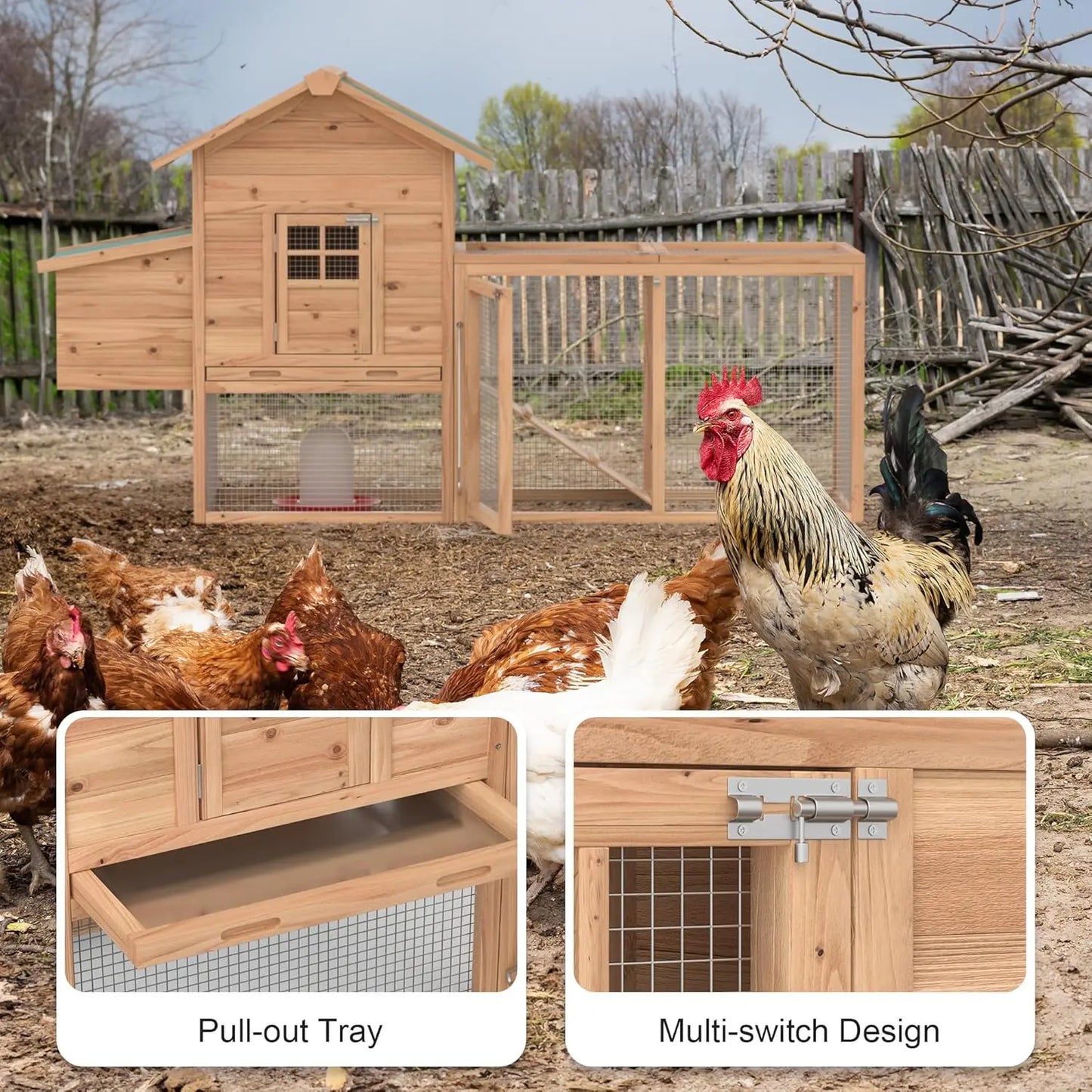 Outdoor Chicken Coop for 2-4 Chickens Wooden House