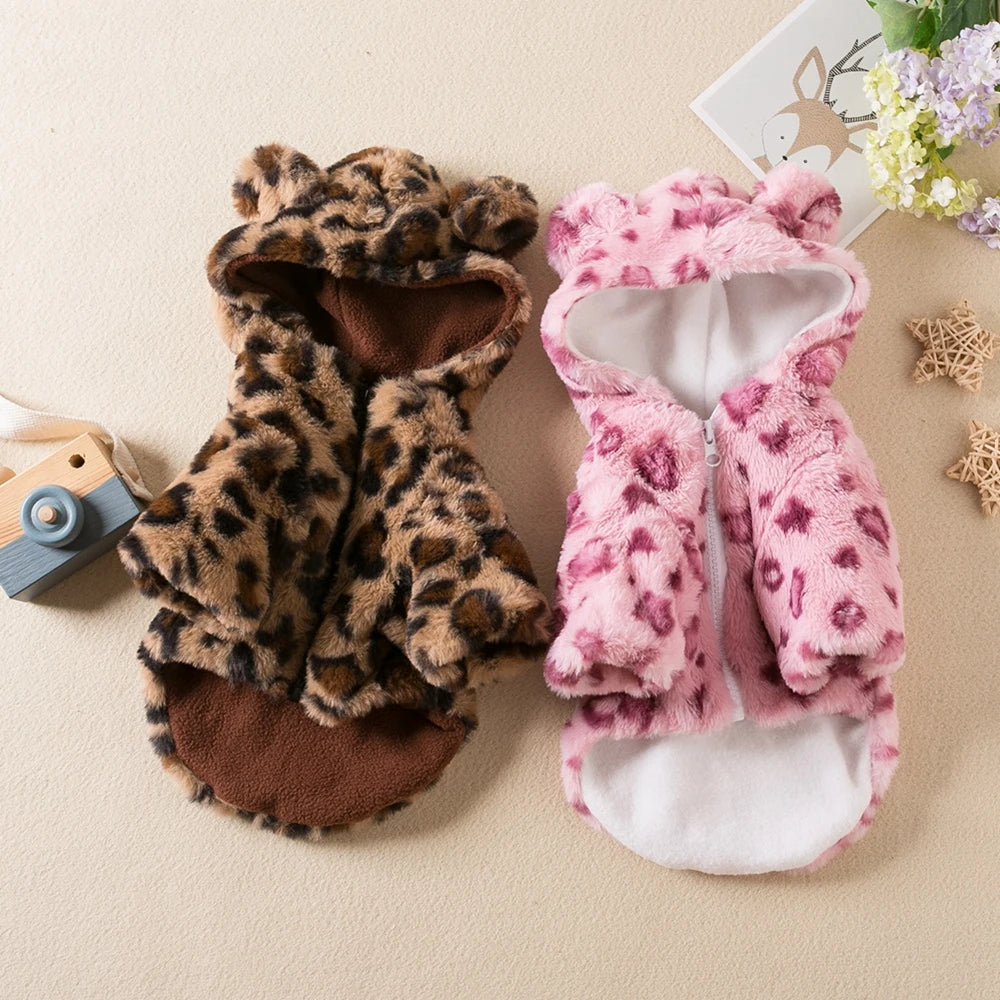 Winter Warm Fleece Hoodie Leopard Jacket