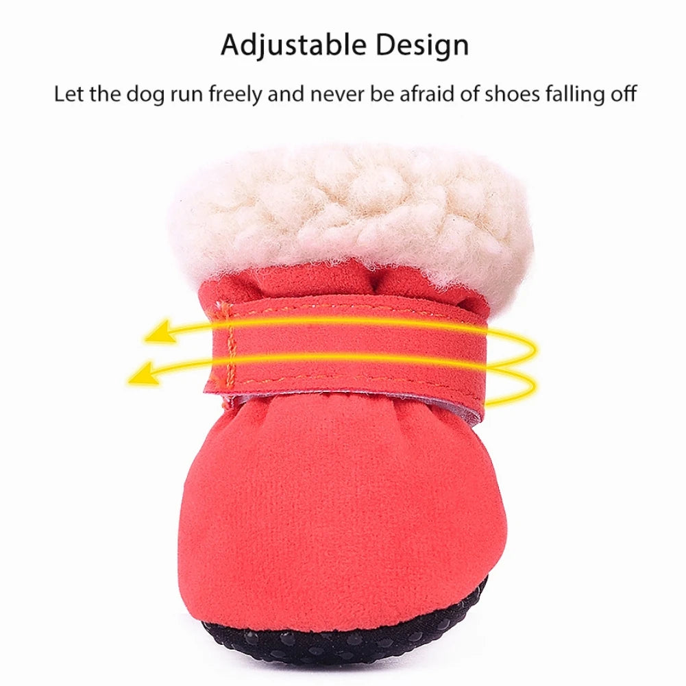 4Pcs Plush Snow Boots for Small Medium Dog Cats