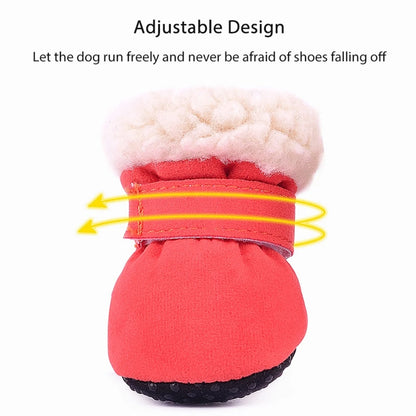 4Pcs Plush Snow Boots for Small Medium Dog Cats