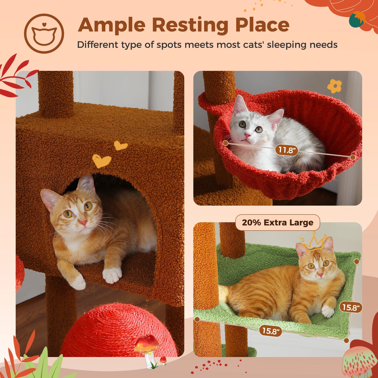 Cat Tree Floor to Ceiling Adjustable Height with Cat Condo