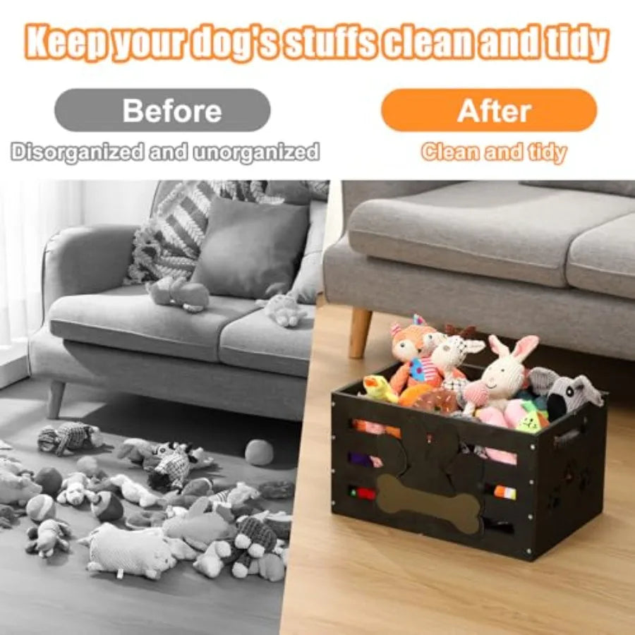 Large Wood Dog Toy Bin Storage