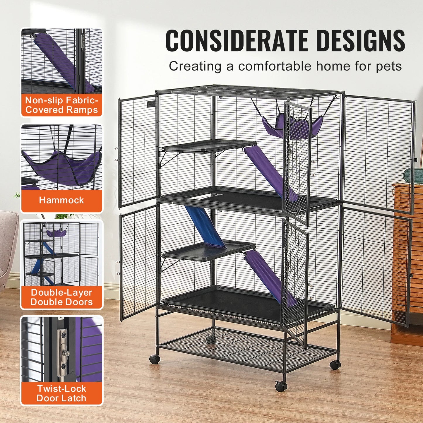 64.6" Rolling Metal  Cage Large 4-Tier