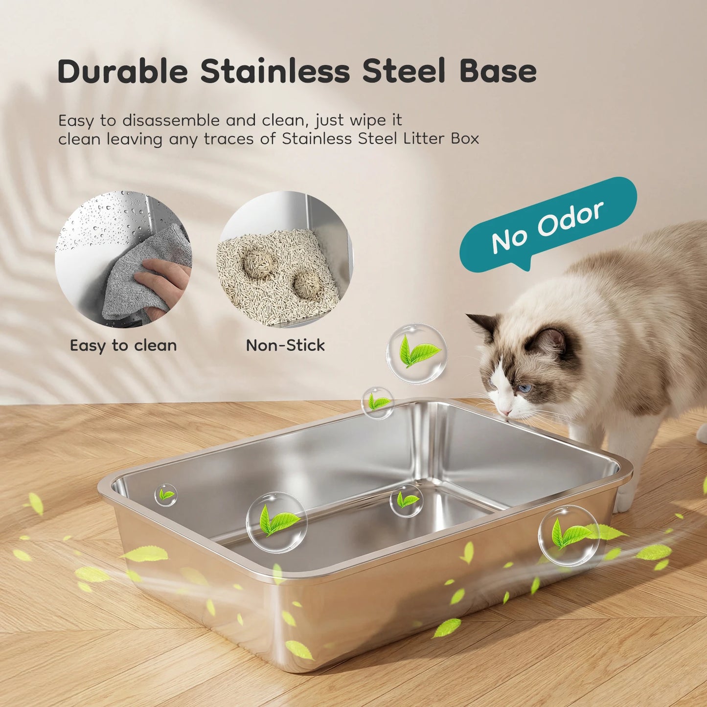 24IN Stainless Steel Litter Box with Fully Enclosed Scoop and Mat Included