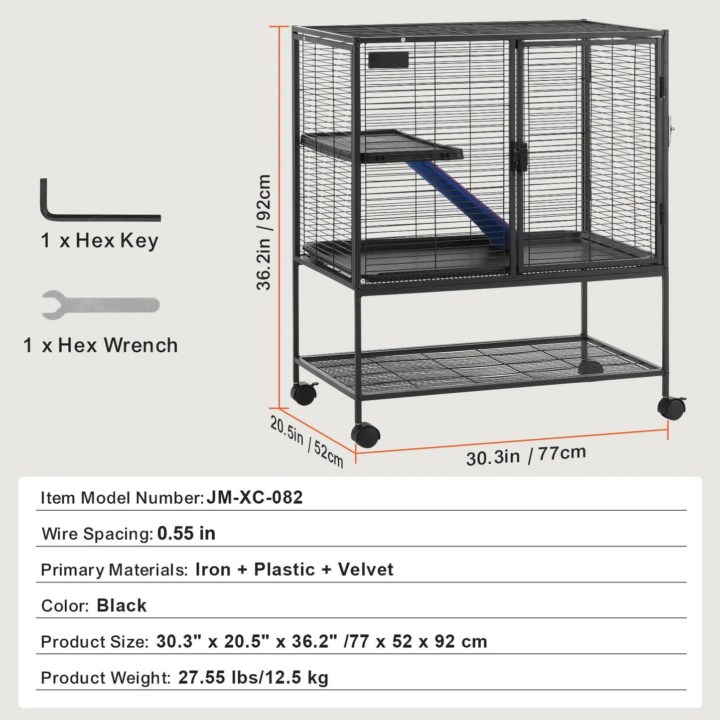 64.6" Rolling Metal  Cage Large 4-Tier
