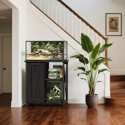 45-67 Gallon Black Reptile Tank Stand with Storage Cabinet