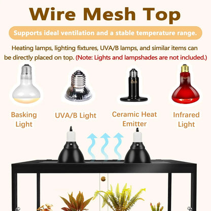 Reptile Tank with Mesh Roof and Sliding Door(Black, 27 Gallon)