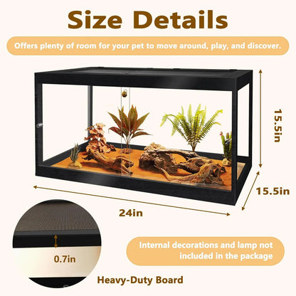 Reptile Tank with Mesh Roof and Sliding Door(Black, 27 Gallon)
