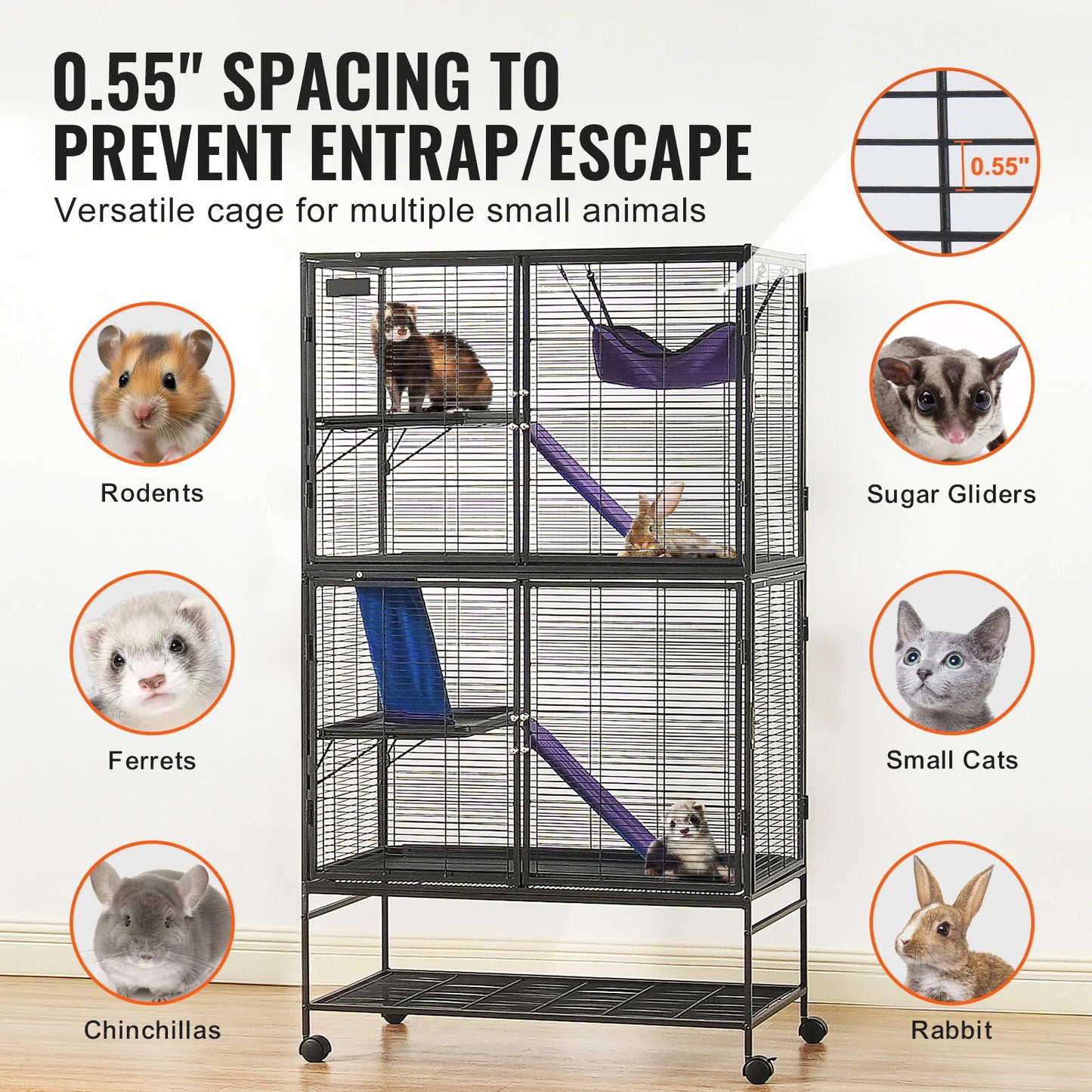 64.6" Rolling Metal  Cage Large 4-Tier