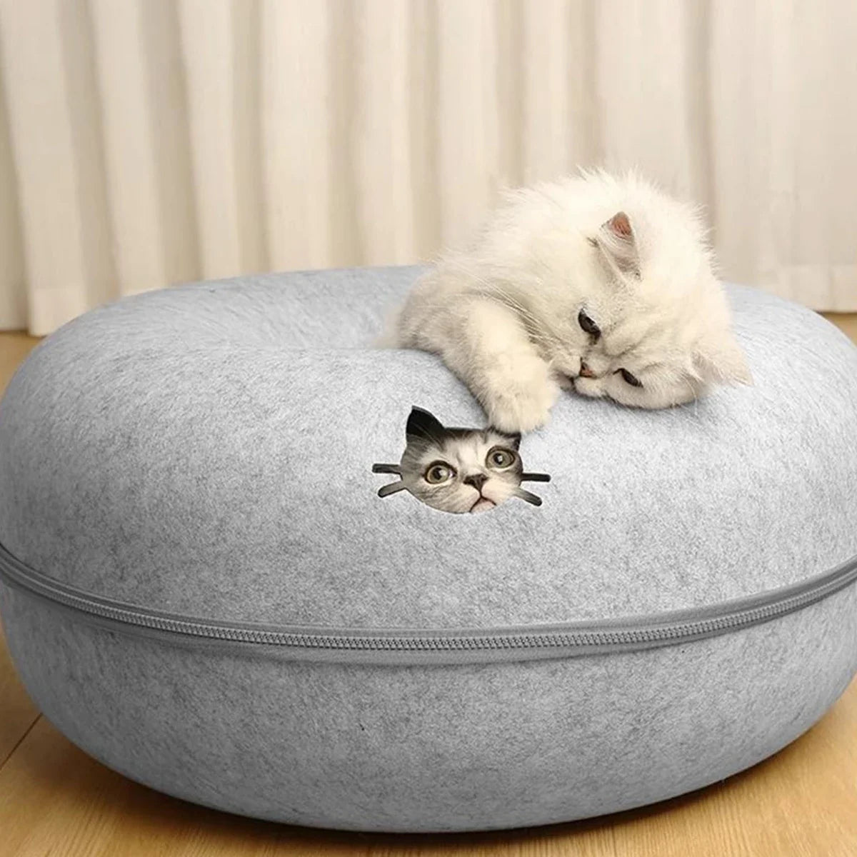 Felt Donut Cat Bed | 2-in-1 Cat Tunnel Bed & Hideout Whisker House