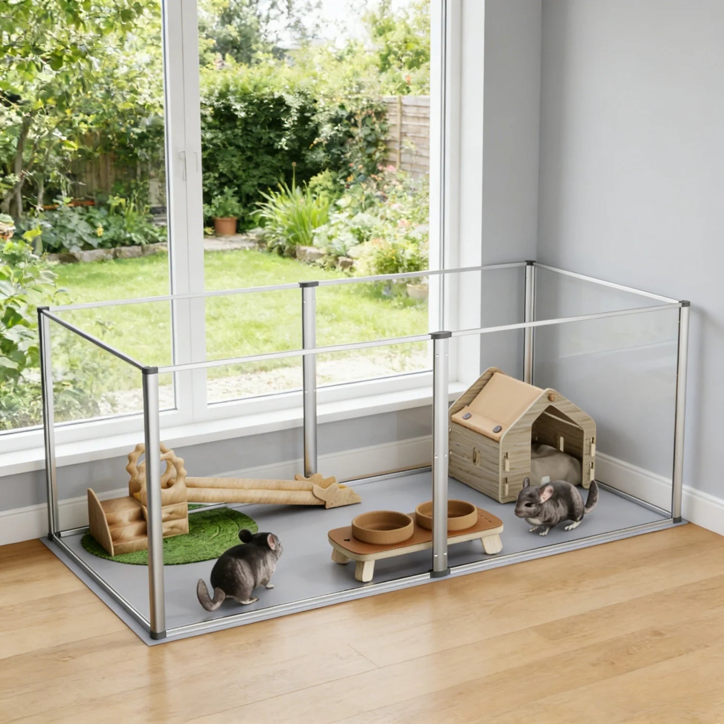 124cm Clear Acrylic Indoor 6 Panels Pet Enclosure w/ Waterproof Floor Pad