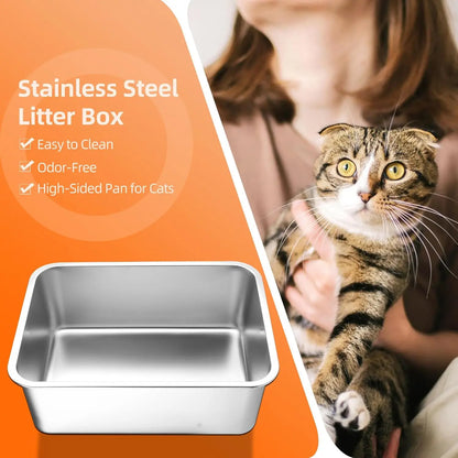Stainless Steel Cat Litter Box (15.6x11.6x3.9 in)