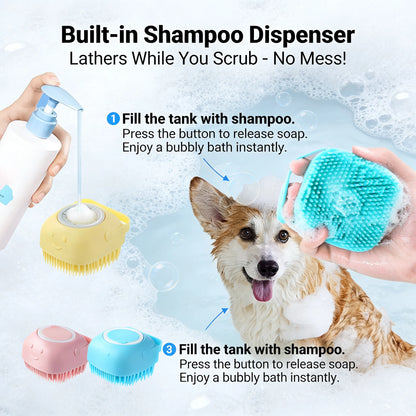 2-In-1 Pet Bath & Massage Brush With Shampoo Storage