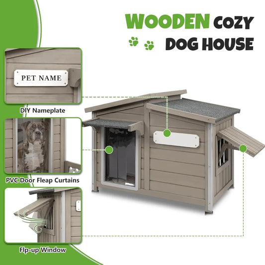 Large Outdoor Wooden Weatherproof House with Adjustable Vent