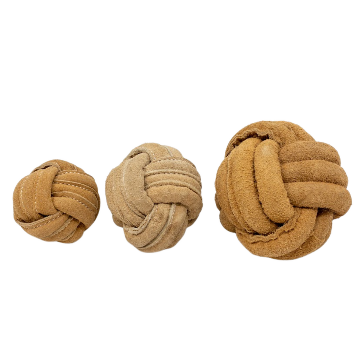 Three brown knotted balls on a white background