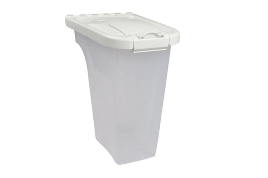 White trash bin with a lid on a white background