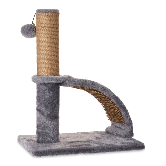 Cat scratching post with a brush attachment on a white background