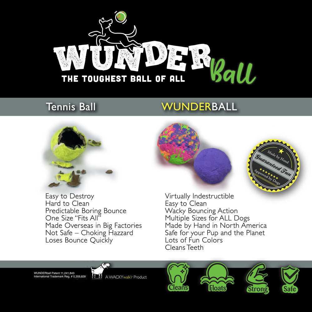 WUNDERball Dog Fetch Toy | 100% Natural Rubber, Floatable & Virtually Indestructible | S–XL WACKYstore
